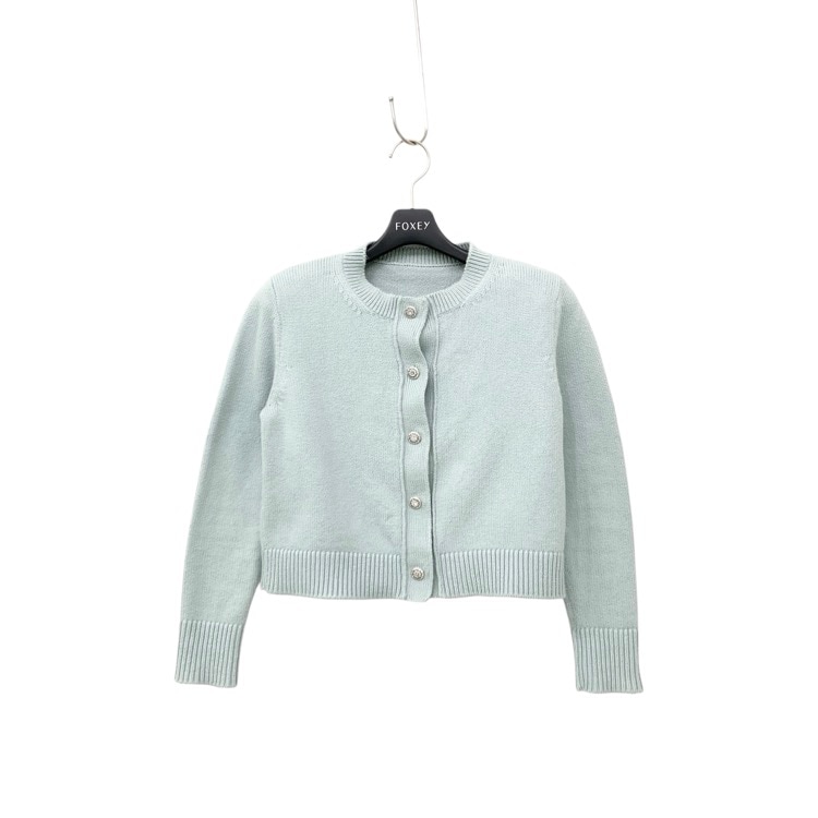 FOXEYNEWYORK フォクシー ニットカーディガン エトワールブリランテ ビジューボタン ブルー 38 43401-NAKOO