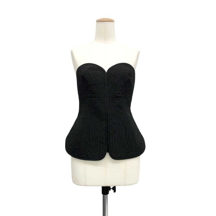 Mame Kurogouchi マメクロゴウチ Floral Quilted Silk Bustier シルクキルティング ビスチェ ブラック 1 MM23PF-SH721
