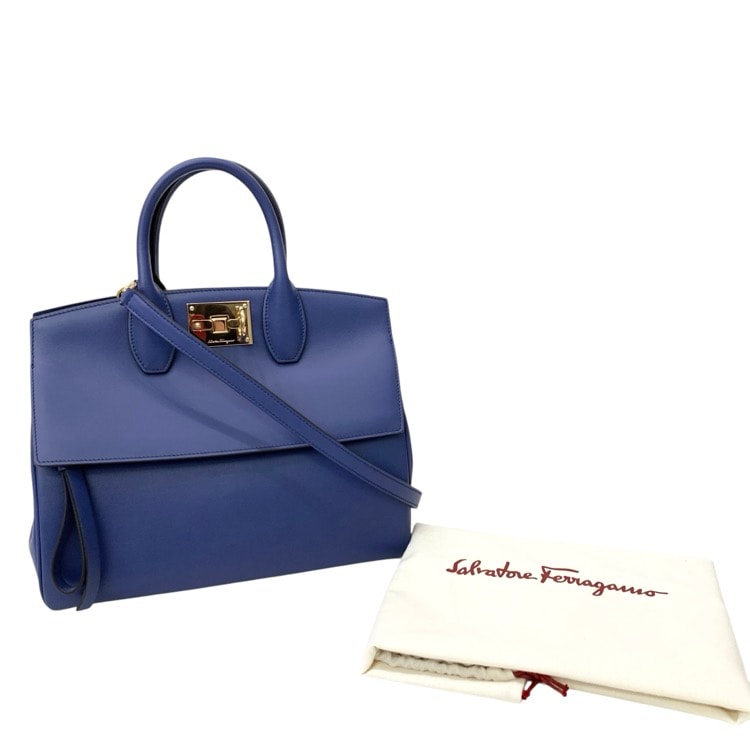 Salvatore Ferragamo フェラガモ スタジオ 2way ハンドバッグ カーフスキン ブルー スモール H-21 H159