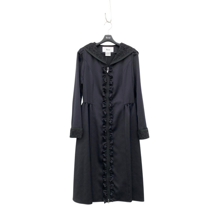Rene ルネ ジップフリルコート レースカフス ネイビー 36 6018030