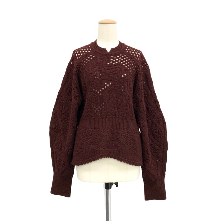 Mame Kurogouchi マメクロゴウチ Multi Pattern Low Gauge Knitted Top マルチパターンレースニット セーター ボルドー 1 MM25FW-KN091