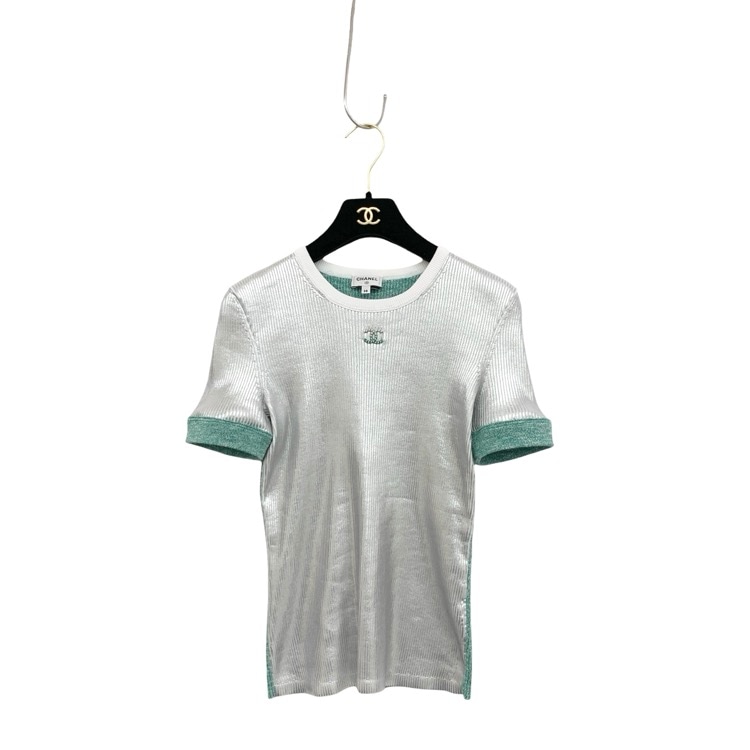 CHANEL シャネル メタリック トップ シルバー グリーン 38 P78706-K11363-NACJF