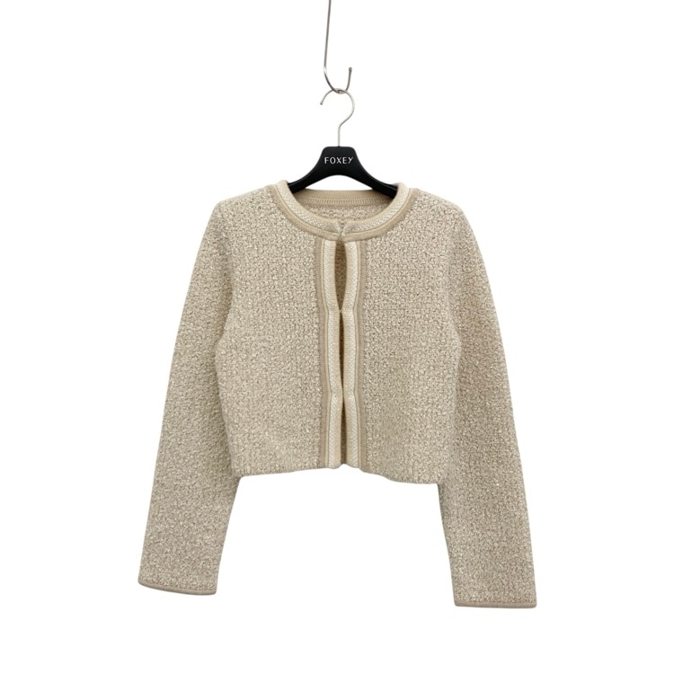 FOXEY フォクシー ニットジャケット ヴィヴァーナ カシミヤBLEND ツイード調 アイボリー 38 43760-KAJOX