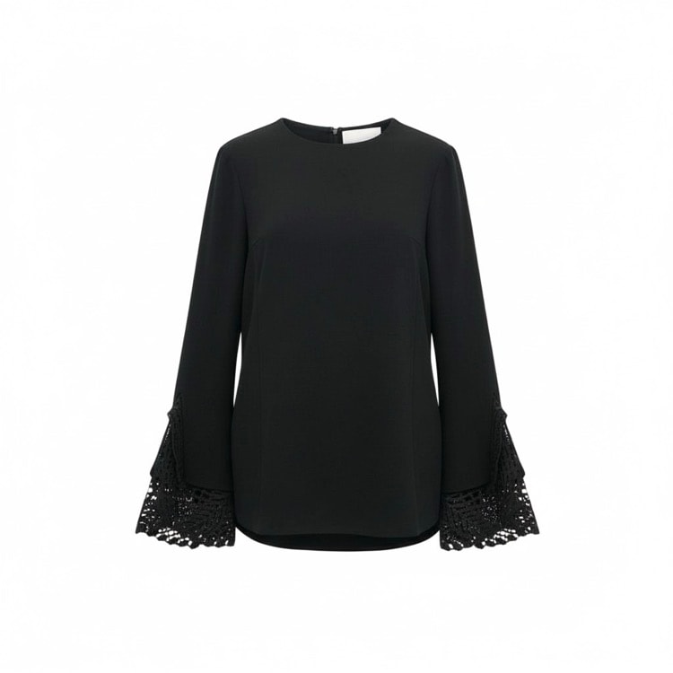 Mame Kurogouchi マメクロゴウチ Embroidered Cuffs Top レース刺繍ブラウス ブラック 2 MM22PS-SH726