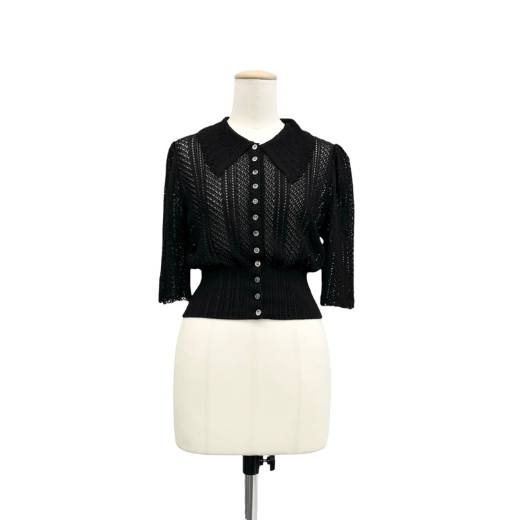 FETICO フェティコ LACE KNIT SHORT-SLEEVED CARDIGAN レースニットクロップドカーディガン ブラック 1 FTC252-0701
