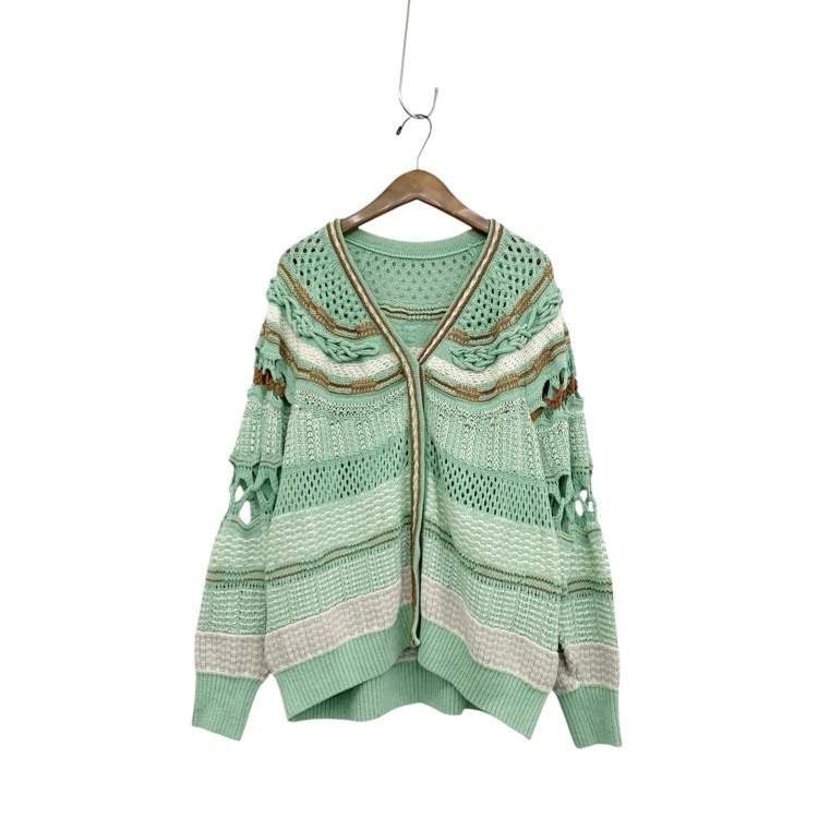 Mame Kurogouchi マメクロゴウチ Bamboo Basket Pattern Knitted Cardigan 花籠ニットカーディガン ミントグリーン 1 MM23SS-KN035