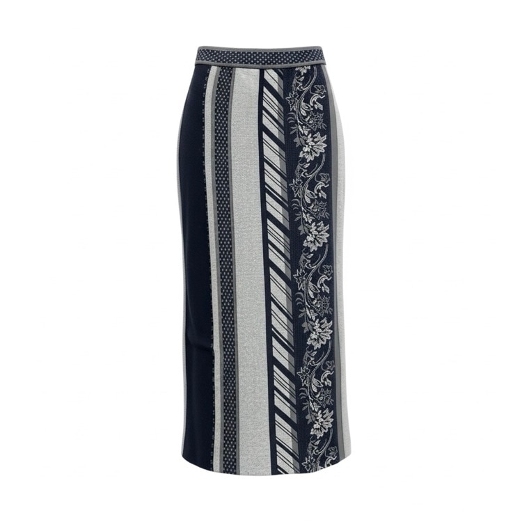 Mame Kurogouchi マメクロゴウチ Jacquard Knitted Skirt ジャガードニットスカート ネイビー 2 MM21PF-KN728