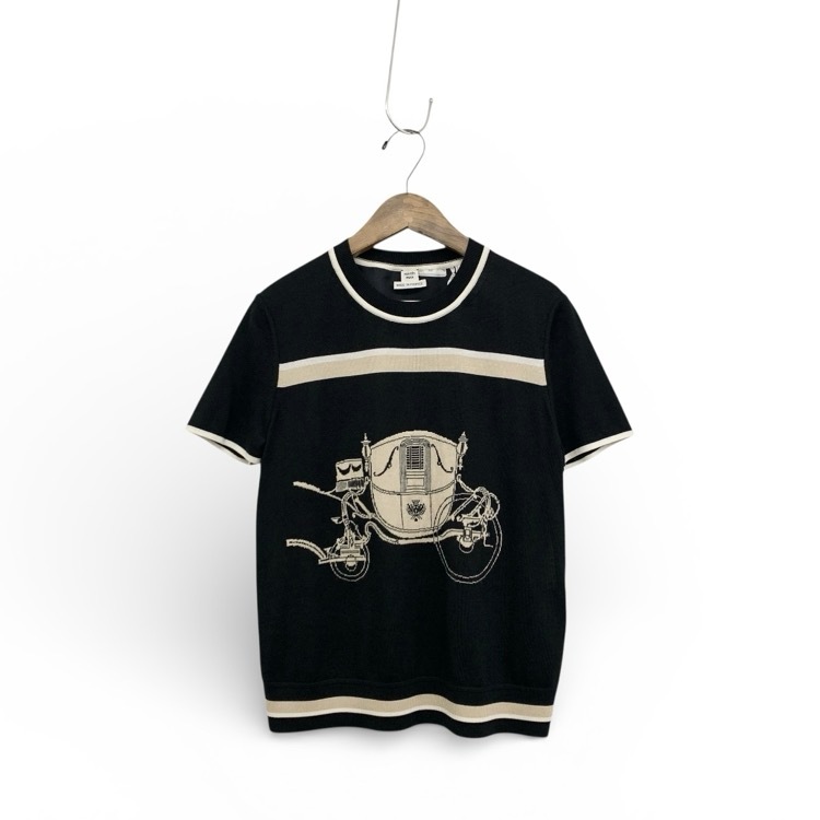 HERMES エルメス ツイレーヌ カシミヤ・シルク ニット トップ EX-LIBRIS ブラック 36 3E2800D7