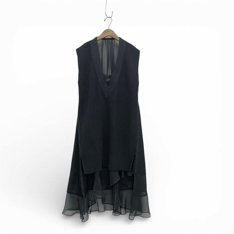 sacai サカイ KNIT SATIN DRESS ニットドッキングサテンワンピース ブラック 2 23-06499