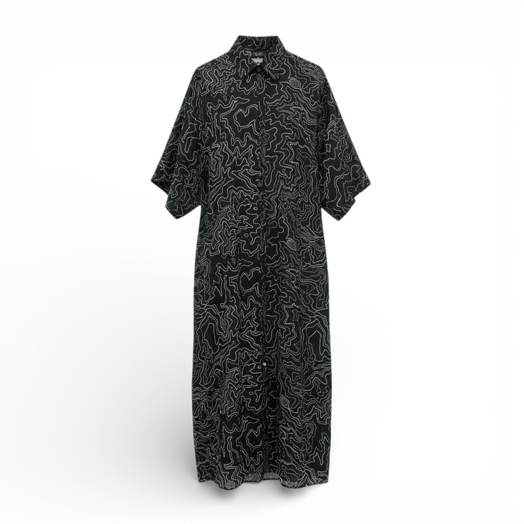 HYKE ハイク CONTOUR LINE BELL-SLEEVE DRESS 総柄ベルスリーブシアーワンピース ブラック 01 16212
