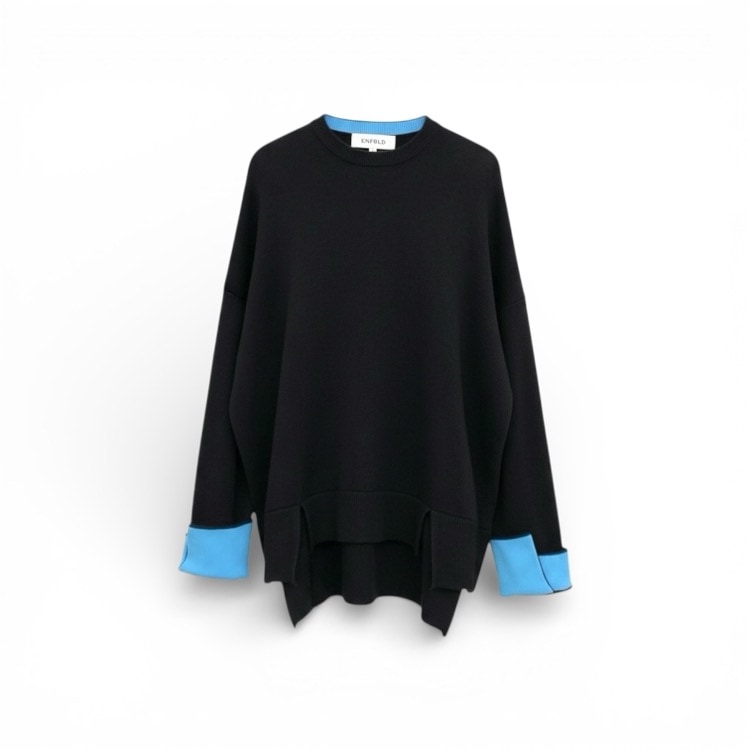 ENFOLD エンフォルド SLIT-RIB PULLOVER スリットリブプルオーバーニット バイカラー ブラック 38 300GA270-1810