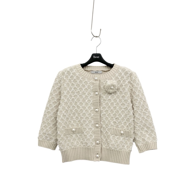 Rene ルネ ニット カーディガン カメリア付 パールボタン ベージュ 36 6432157