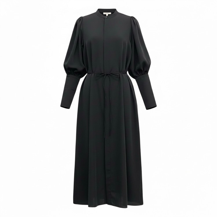 HYKE ハイク TWIST SATIN BALLOON SLEEVE DRESS バルーンスリーブドレス ワンピース ブラック 1 222-16139