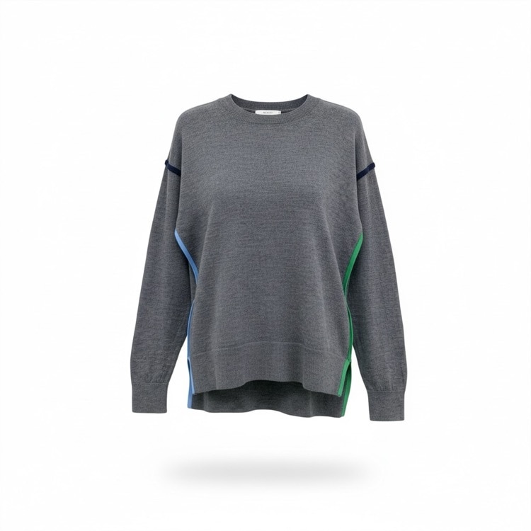 ENFOLD エンフォルド KNIT PIPING PULLOVER ニットパイピングプルオーバー セーター グレー 38 300HA270-0101