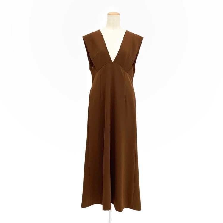 Mame Kurogouchi マメクロゴウチ V Neck Sleeveless Dress Vネックワンピース ブラウン 2 MM21PF-DR717