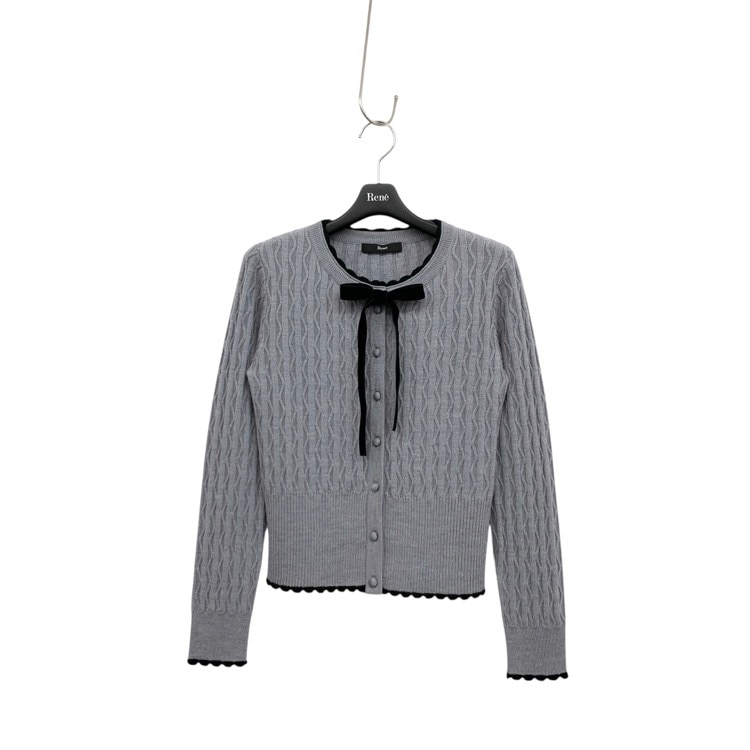 Rene ルネ ニット カーディガン ベロアリボン グレー 34 5542070