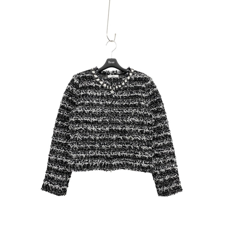 Rene ルネ リボンニット ジャケット ジップアップ カーディガン ブラック 34 6512010