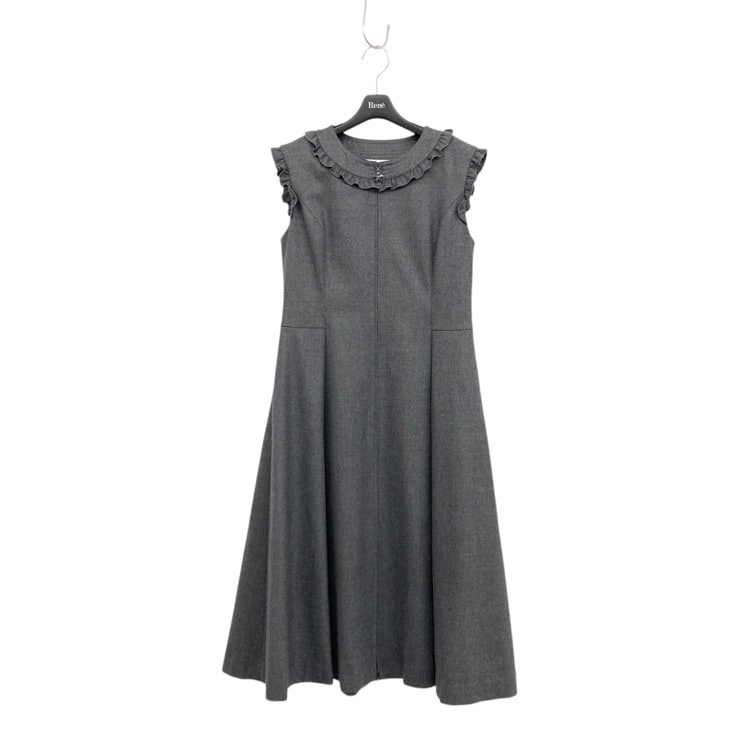 Rene ルネ ジップアップ フレア ドレス ワンピース フリル ラメ グレー 36 6446110