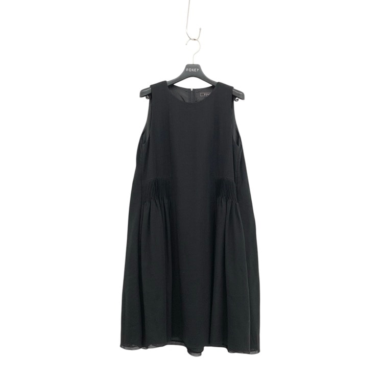 FOXEY フォクシー ウール ドレス サイドシャーリング ブラック 38 36786-AOFI