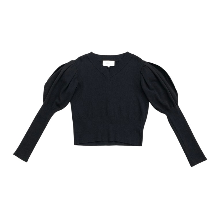 AKIRANAKA アキラナカ ラウンドスリーブ ニット プルオーバー Vネック バルーン ブラック 2 AP2151
