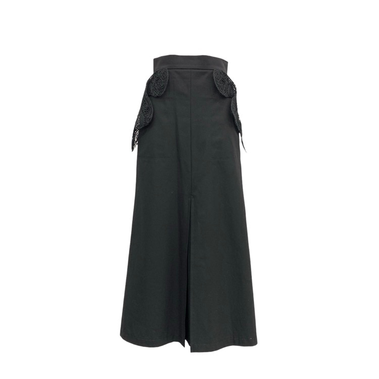 Mame Kurogouchi マメクロゴウチ Cording Embroidery Detail Cotton Skirt コード刺繍スカート ブラック 2 MM24SS-SK067