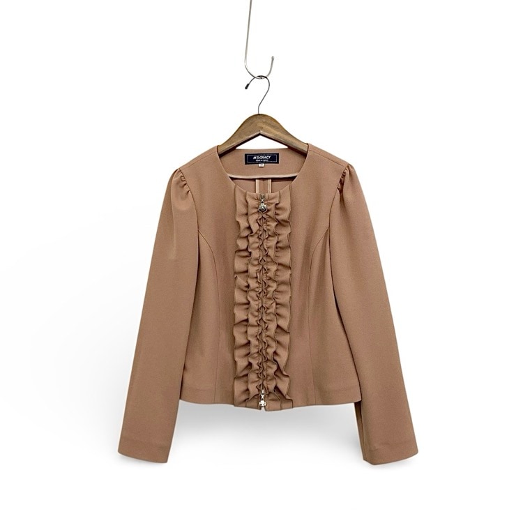 M'S GRACY エムズグレイシー フリル ジップジャケット カーディガン ベージュ 38 514518