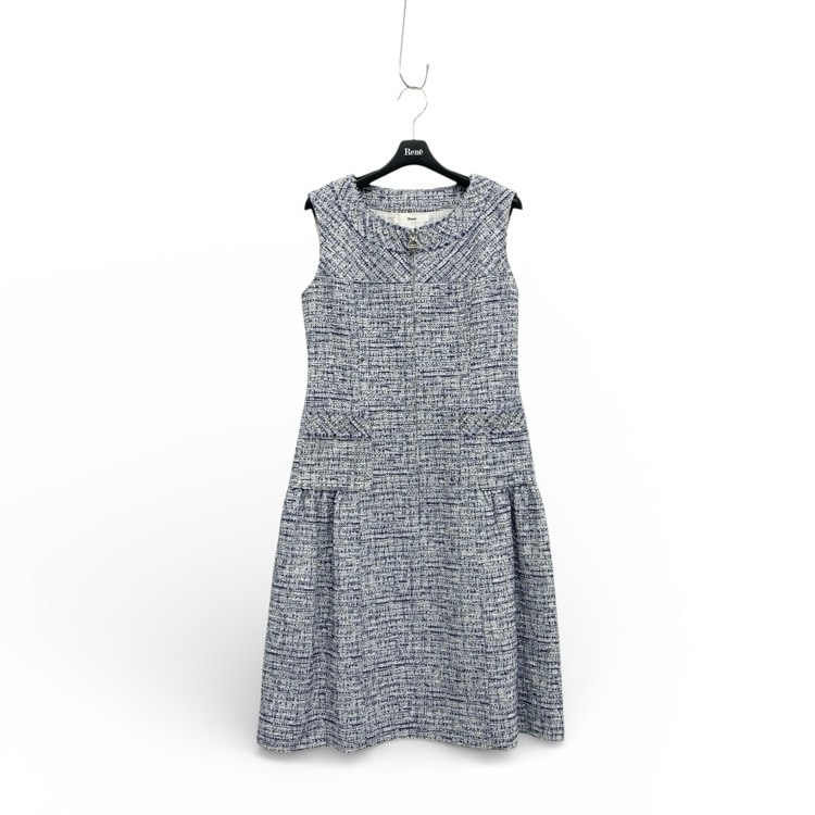 Rene ルネ スワロビジュー付 コットン ツイード ワンピース ブルー 34 6016150