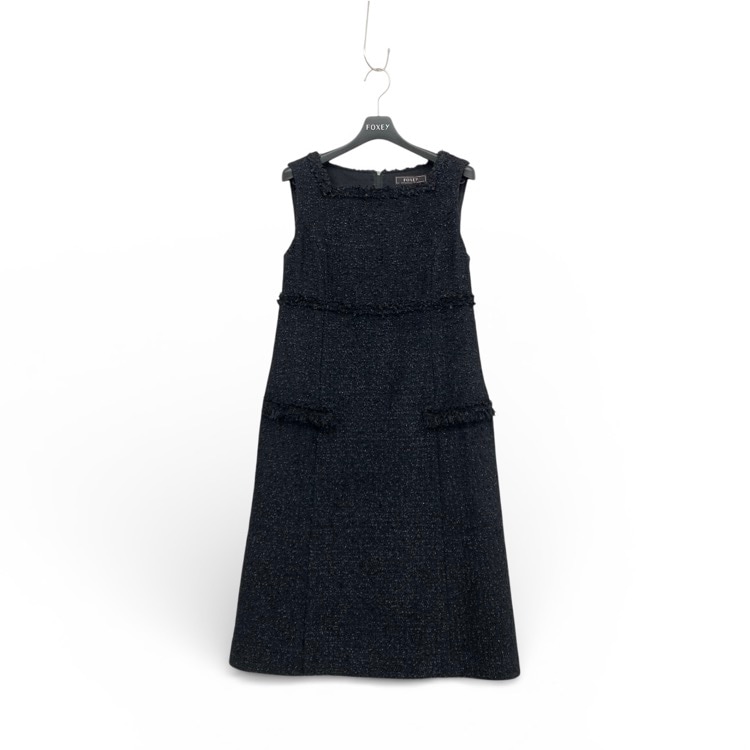 FOXEY フォクシー リネット ドレス 後染めツイード ワンピース ブラックブラック 38 44161-SOOE