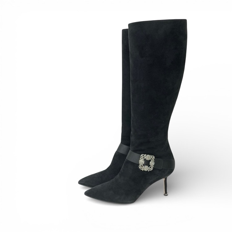 MANOLO BLAHNIK マノロブラニク PLINAIHI ジュエルバックルニーハイブーツ ブラック 38 223-1451-0001