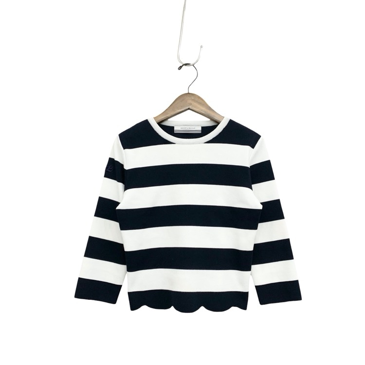 BORDERS at BALCONY ボーダーズアットバルコニー BORDER SCALLOP TOP ボーダースカラップニットトップス ホワイト×ネイビー 38 BD2411-1B-27