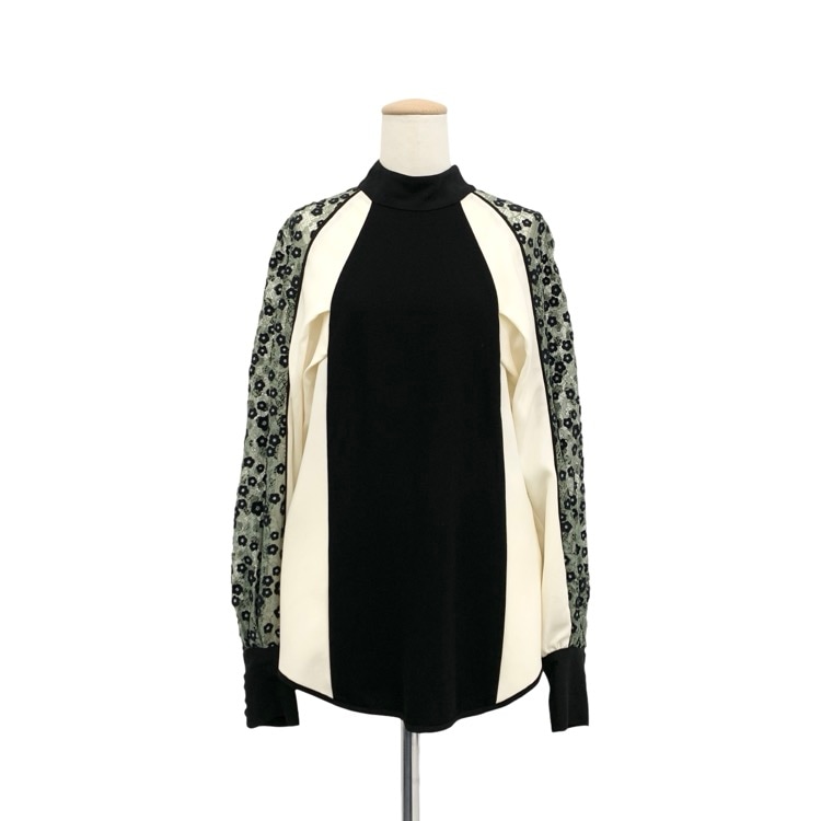 Mame Kurogouchi マメクロゴウチ Pedicel Lace Sleeves Tops 小花柄レーススリーブブラウス ブラック 3 MM18AW-SH001