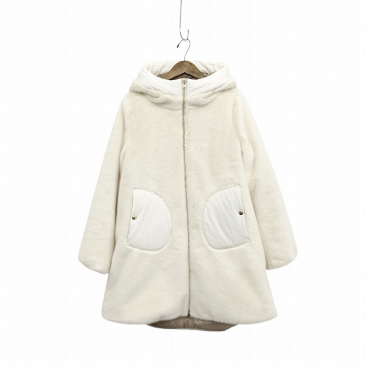 HERNO ヘルノ フーデッド エコファーコート キッズ ホワイト 12A GC000058G-12630-1000