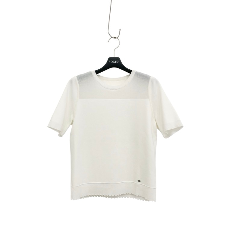 FOXEY フォクシー ニットトップ マリアージュ レーヨンBLENDスカラップステッチ カットソー ホワイト 38 45338-KATOY