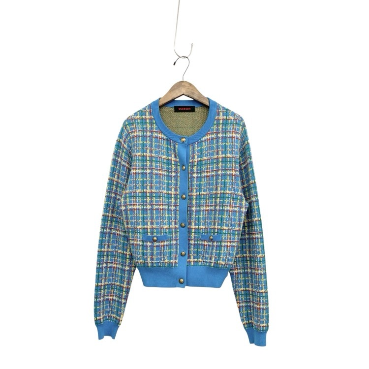 CABaN キャバン コットンカシミヤチェックジャカード カーディガン ブルー F 39-02-41-02006