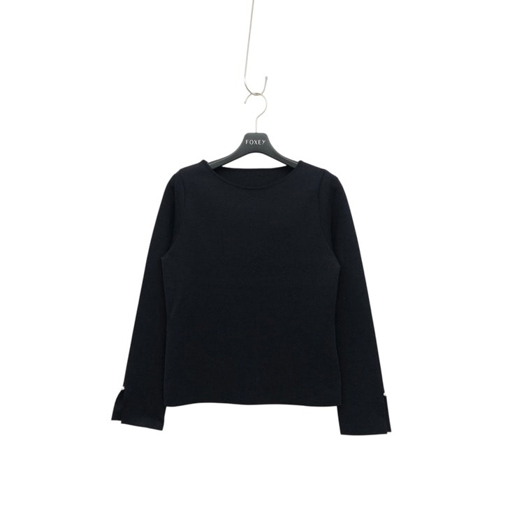 FOXEY フォクシー プチ パール ニットトップ ミッドナイトブルー 38 40296-KATOE