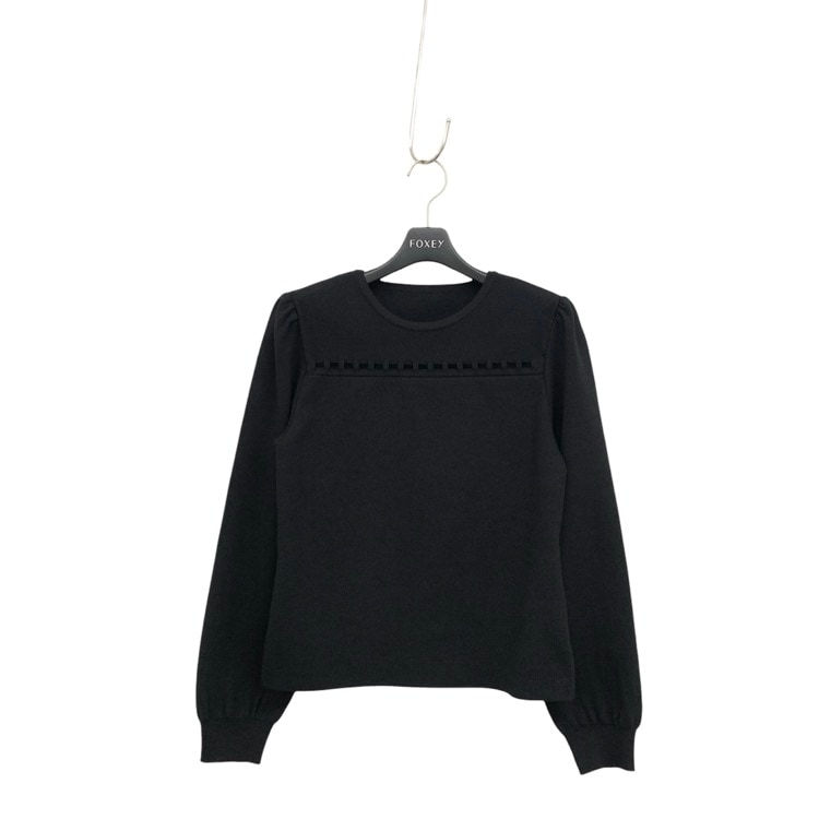 FOXEY NEWYORK フォクシー ヴェラ ニットトップ ベルベットリボンレースアップ ブラック 38 45651-NSKOG