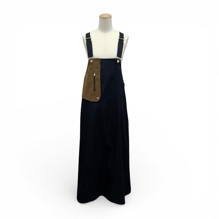 THE RERACS ザ リラクス GUNFLAP APRON DRESS ガンフラップエプロンワンピース ダークネイビー×ブラウン 38 23SS-REOP-121L-J
