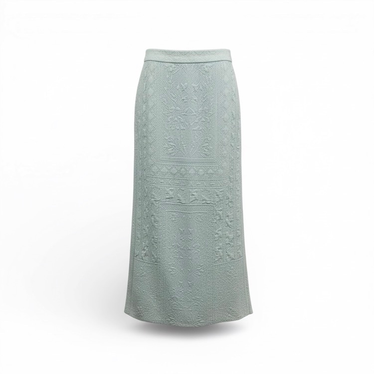 Mame Kurogouchi マメクロゴウチ Floral Pattern Jacquard Washed Knitted Skirt ジャガードニットスカート ウォッシュ加工 ブルー 2 MM24SS-KN040