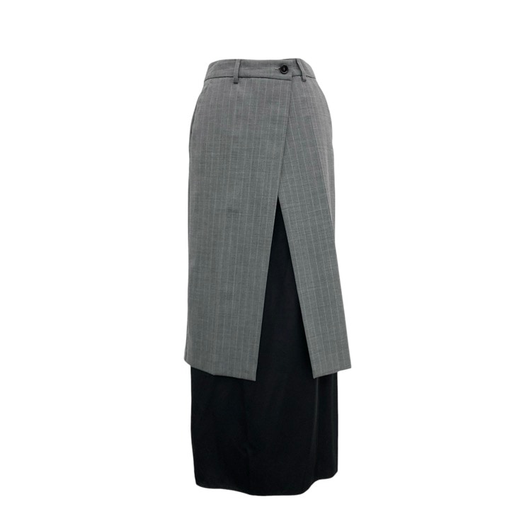 MM6 Maison Margiela エムエムシックス メゾンマルジェラ Grey Transformative Layer Skirt レイヤードラップサテンスカート グレー×ブラック 38 S62MA0051 S53243