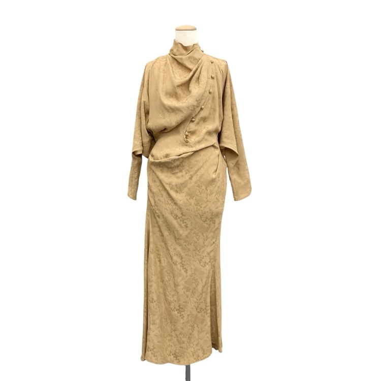 Mame Kurogouchi マメクロゴウチ Floral Jacquard Draped Dress フラワージャガードドレープワンピース ベージュ 1 MM24FW-DR040