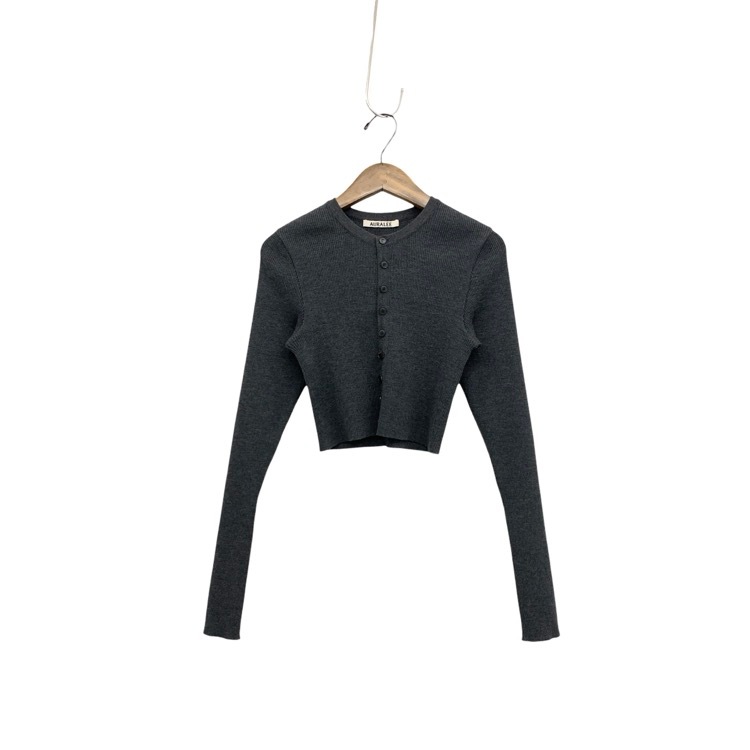 AURALEE オーラリー SUPER FINE WOOL HIGH GAUGE RIB KNIT SHORT CARDIGAN リブニットショートカーディガン チャコールグレー 1 A24AC01HW