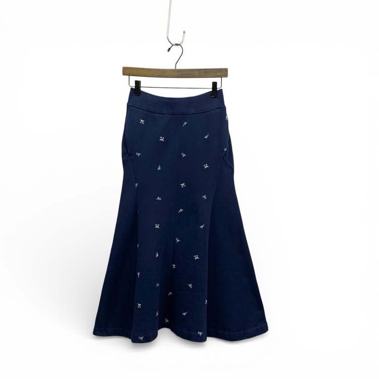 Mame Kurogouchi マメクロゴウチ Floral Motif Embroidered Sweater Skirt 小花刺繍スウェットスカート ネイビー 1 MM22PF-JS502