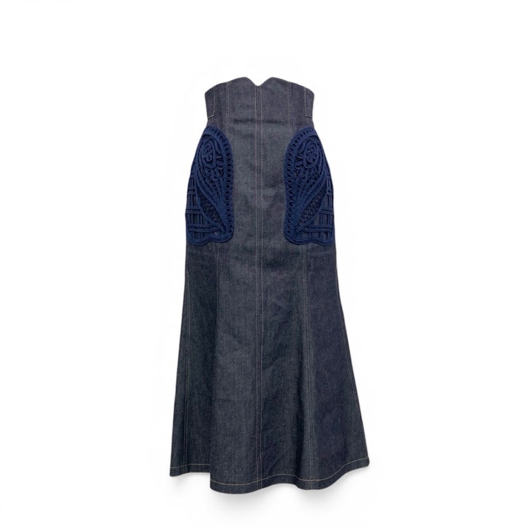 未使用品 Mame Kurogouchi マメクロゴウチ Cord Embroidery Detail Denim Skirt コード刺繍デニムフレアスカート 1 MM24FW-SK092