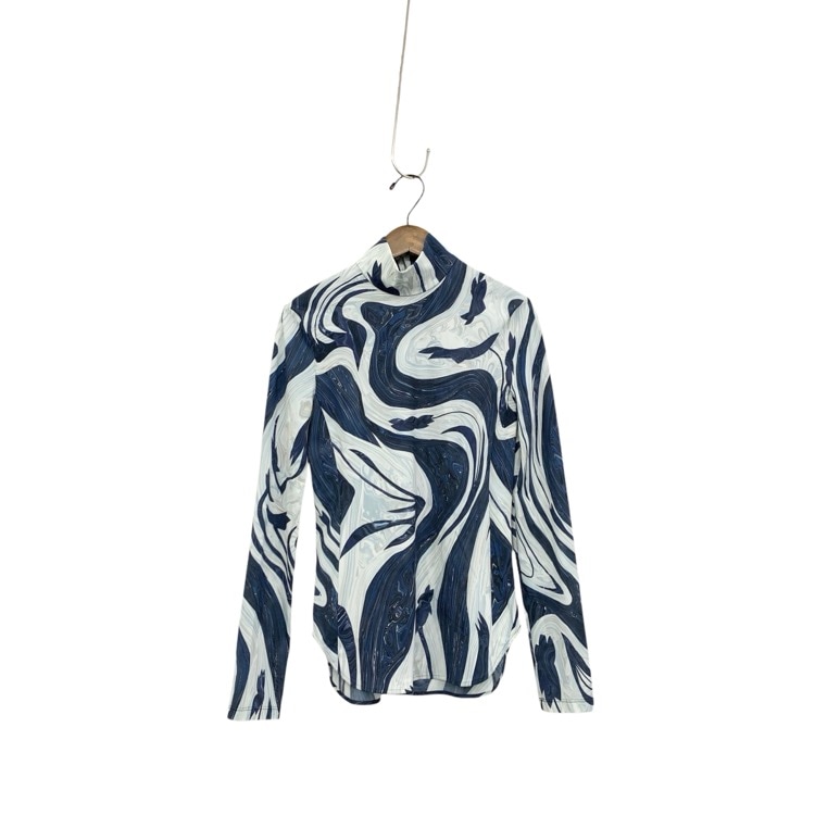 Mame Kurogouchi マメクロゴウチ Marble Print Jersey High Neck Top マーブルプリントハイネックカットソー ブルー 1 MM24SS-JS077