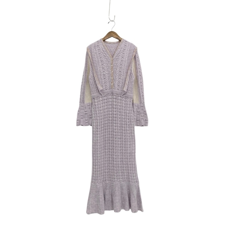Mame Kurogouchi マメクロゴウチ Openwork Pattern Knitted Dress 透かし柄レースニットドレスワンピース 2 MM24FW-KN076