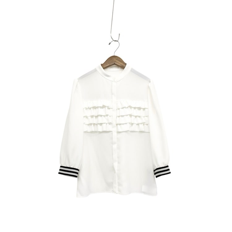 BORDERS at BALCONY ボーダーズアットバルコニー FRILL GEORGETTE BLOUSE フリルジョーゼットブラウス ホワイト 38 BD2311-3C-06