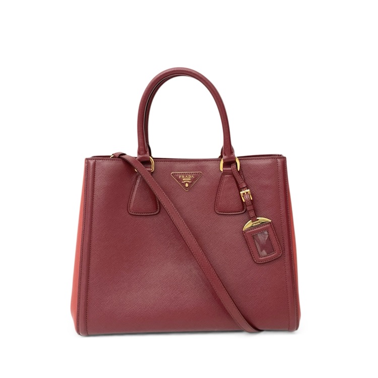 PRADA プラダ ガレリア ハンドバッグ ショルダーストラップ付 ボルドー レッド BN2438