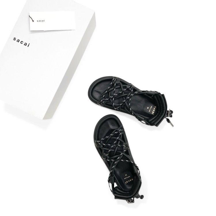 sacai サカイ Double Lace Up Sandals ダブルレースアップサンダル ブラック 36 21-05489