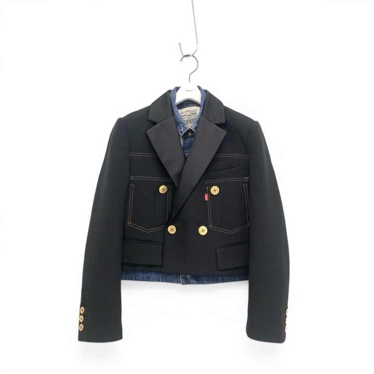 未使用 2025SS sacai×Levi's サカイ Matelasse Twill JK リバーシブルドッキングテーラードジャケット ブラック×ブルー 1 25-07780