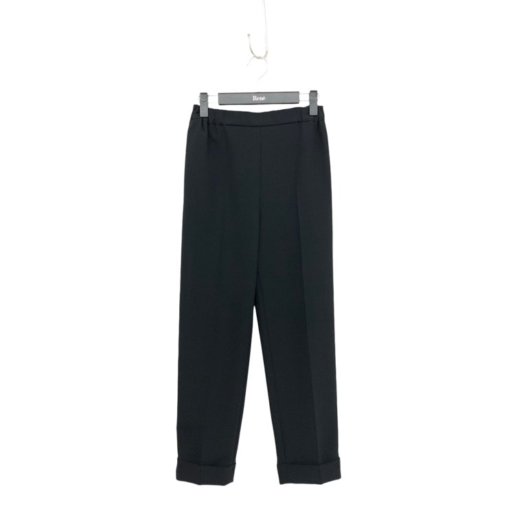 Rene ルネ パールボタン ストレッチ センタープレス パンツ ブラック 34 5145020